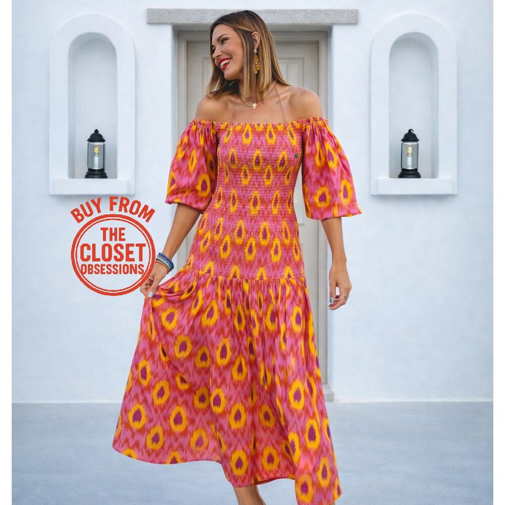 ZARA Blogger Fave Smocked Off-Shoulder Maxi Dress NWT - Picture 2 of 16